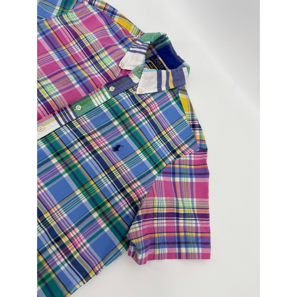 Polo Ralph Lauren Mens Patchwork Plaid Short Sleeve Shirt Classic Untucked Fit L